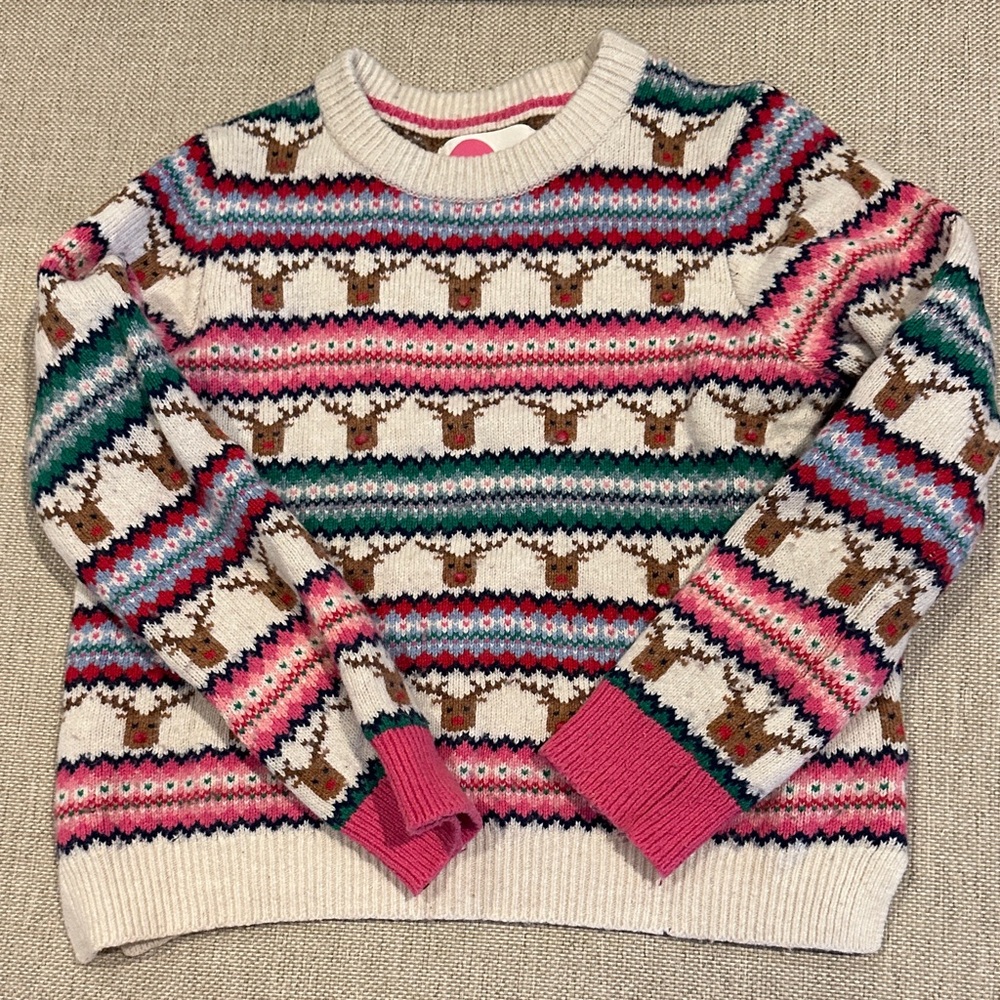 Mini Boden Festive Pink and Cream Sweater